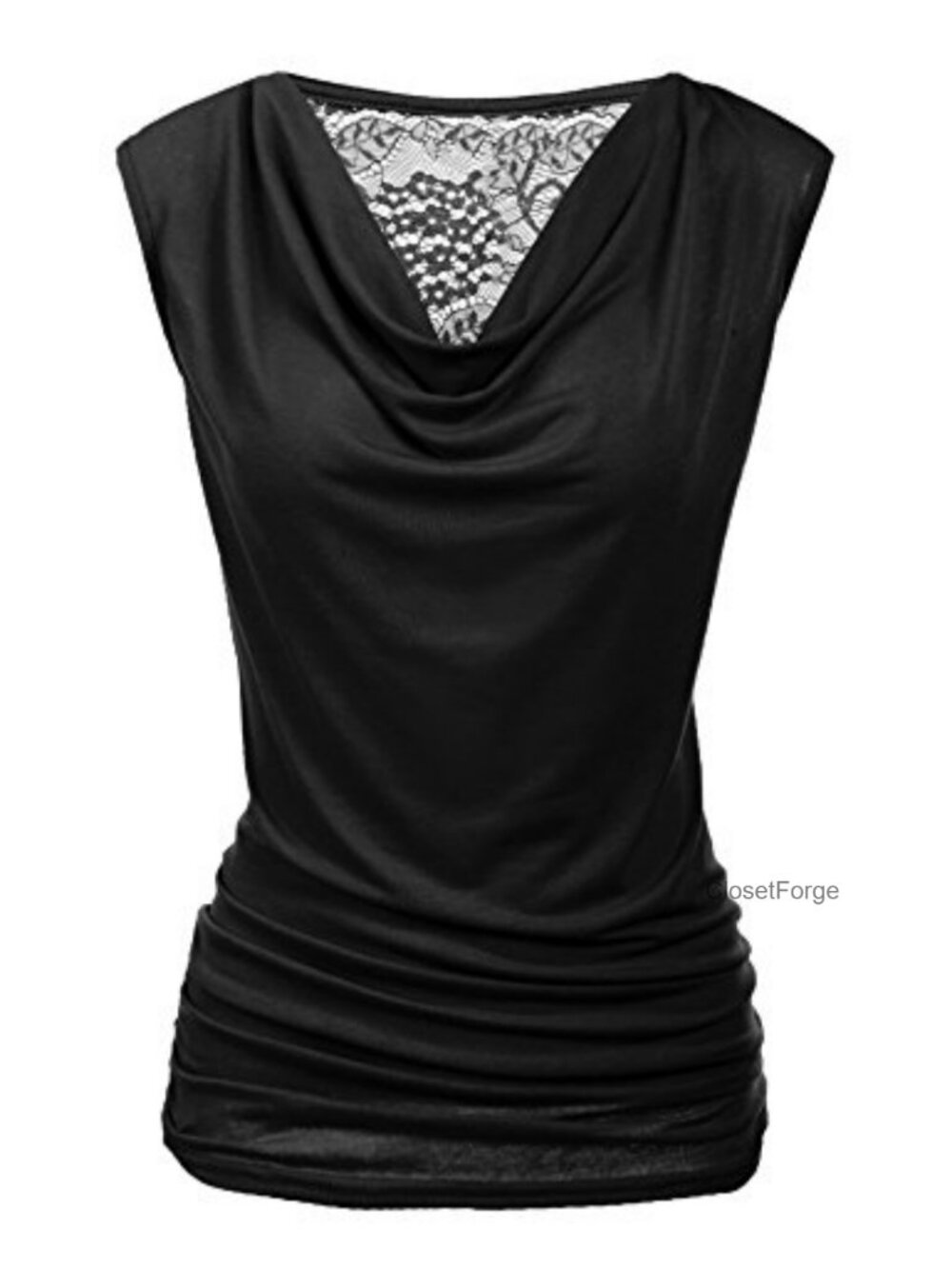 Cowl Neck Ruched Tank Top Sleeveless Back Lace Blouse